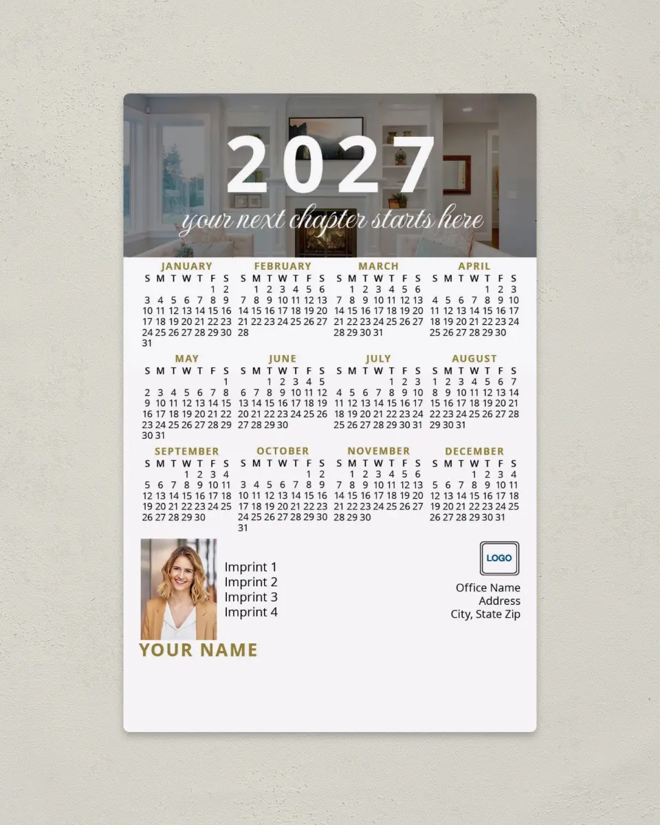 This is a 5½" x 8½" Full Magnet Calendar called Modern Mantle printed in full color with a Standard Gloss finish
