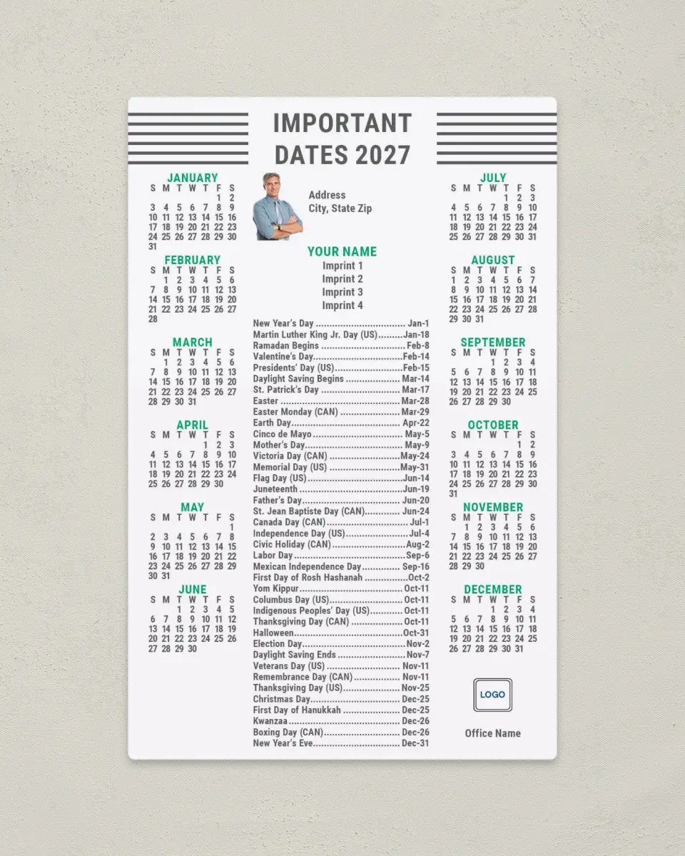 This is a 5½" x 8½" Full Magnet Calendar called It's A Date printed in full color with a Standard Gloss finish