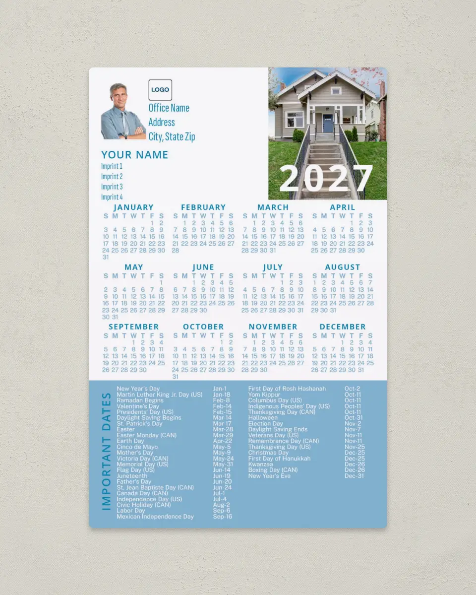 This is a 5½" x 8½" Full Magnet Calendar called Front Steps printed in full color with a Standard Gloss finish