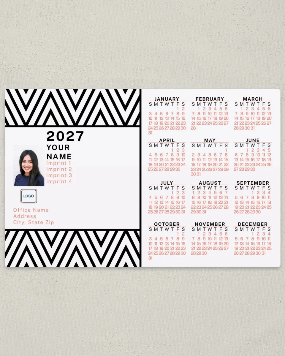 This is a 5½" x 8½" Full Magnet Calendar called Bold Zig Zag printed in full color with a Standard Gloss finish