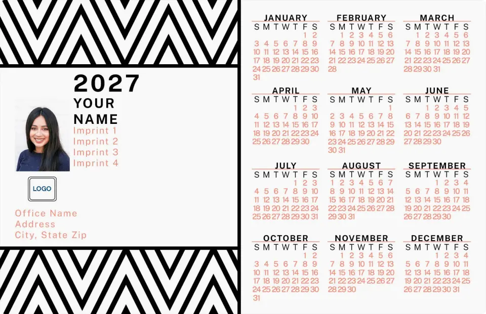 This is a 5½" x 8½" Full Magnet Calendar called Bold Zig Zag printed in full color with Silver foil and a Soft Touch finish