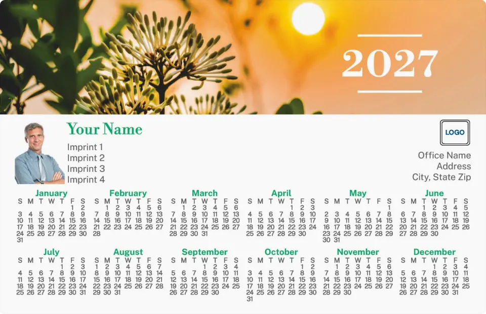 This is a 5½" x 8½" Full Magnet Calendar called Day Brightener printed in full color with Silver foil and a Soft Touch finish