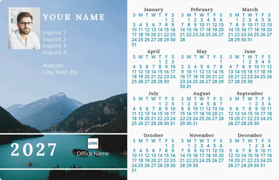 This is a 5½" x 8½" Full Magnet Calendar called Serene Scene printed in full color with Silver foil and a Soft Touch finish