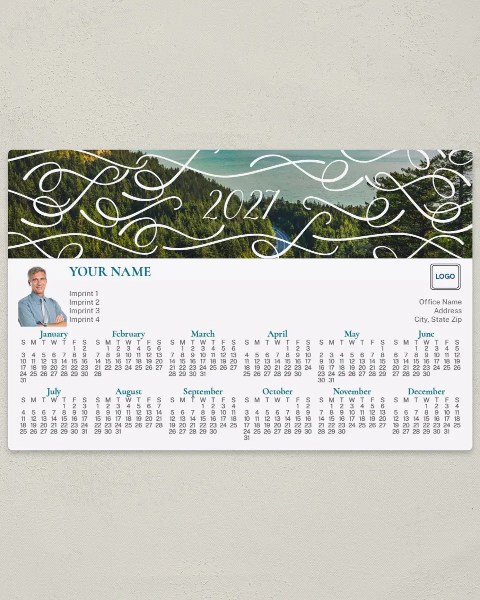 This is a 5½" x 8½" Full Magnet Calendar called Scenic Filigree printed in full color with a Standard Gloss finish