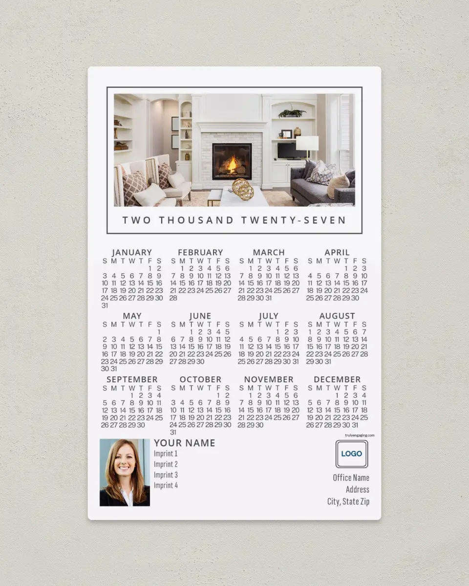This is a 5½" x 8½" Full Magnet Calendar called Welcome Hearth printed in full color with a Standard Gloss finish