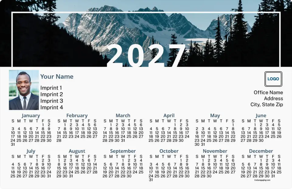 This is a 5½" x 8½" Full Magnet Calendar called Spacious Skies printed in full color with Silver foil and a Soft Touch finish