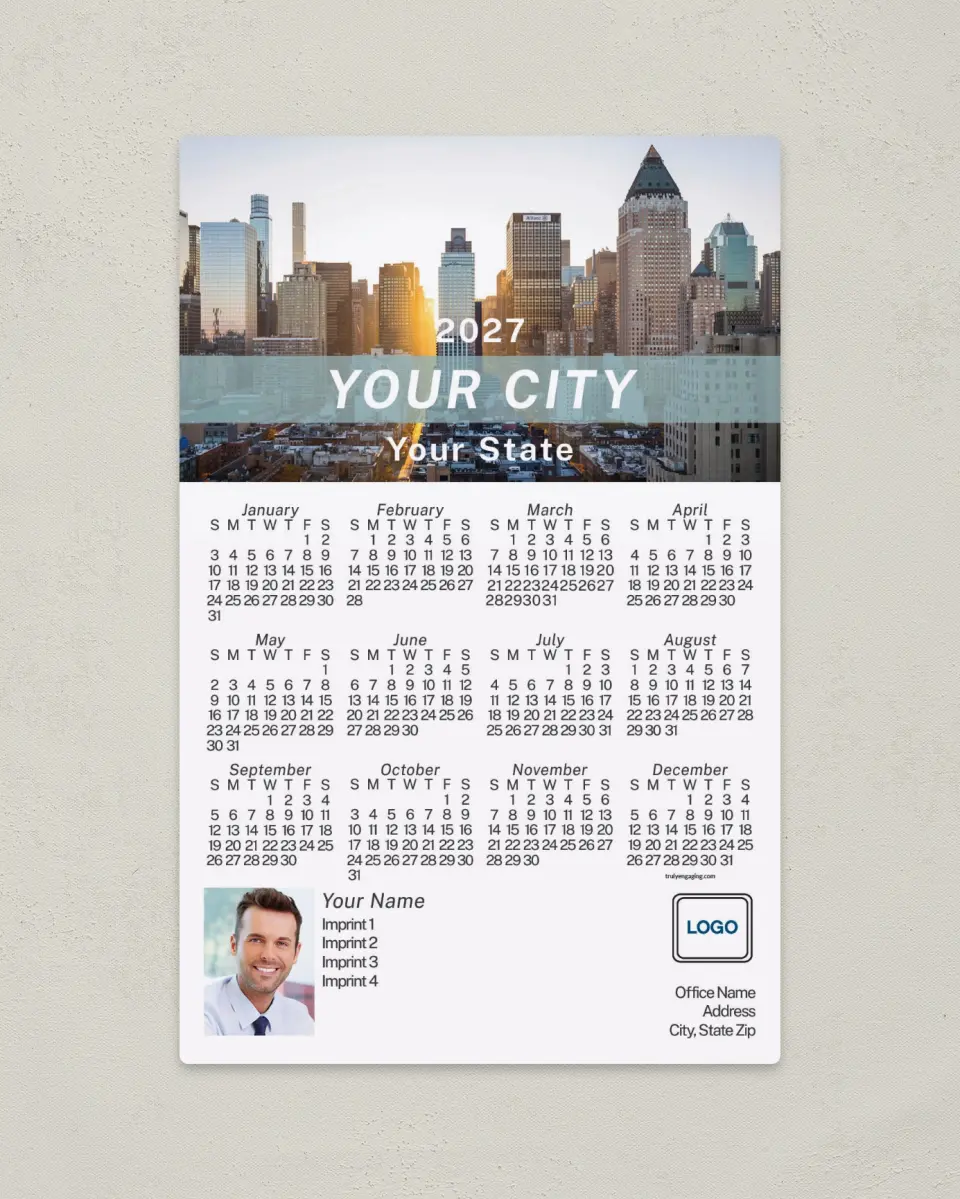 This is a 5½" x 8½" Full Magnet Calendar called Urban Life printed in full color with a Standard Gloss finish