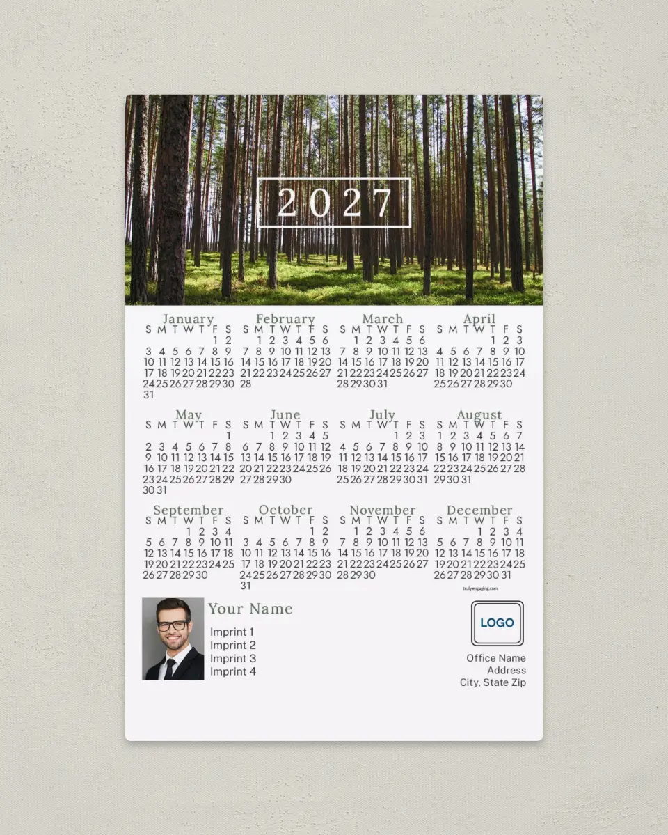 This is a 5½" x 8½" Full Magnet Calendar called Lush Forest printed in full color with a Standard Gloss finish