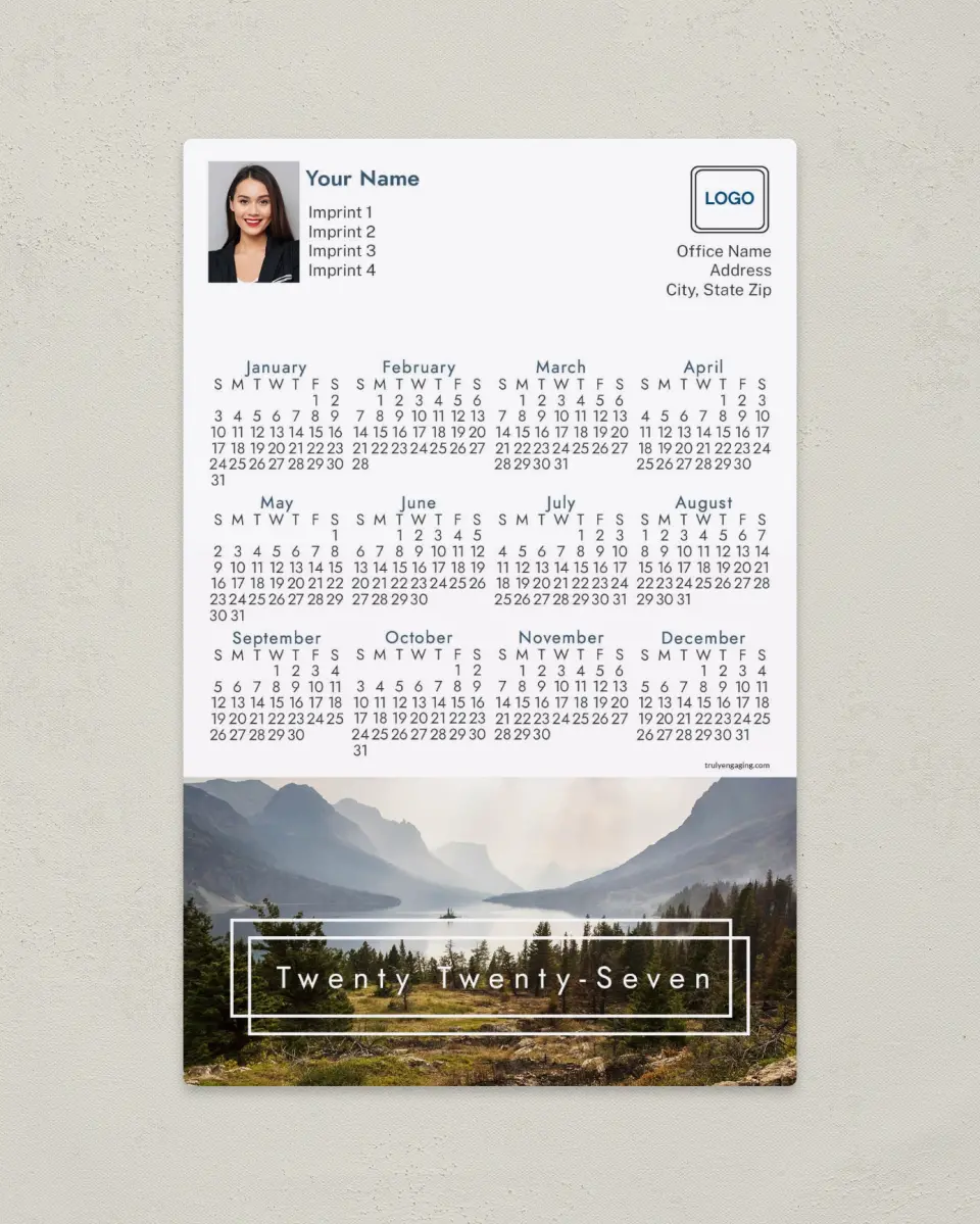 This is a 5½" x 8½" Full Magnet Calendar called Scenic Retreat printed in full color with a Standard Gloss finish