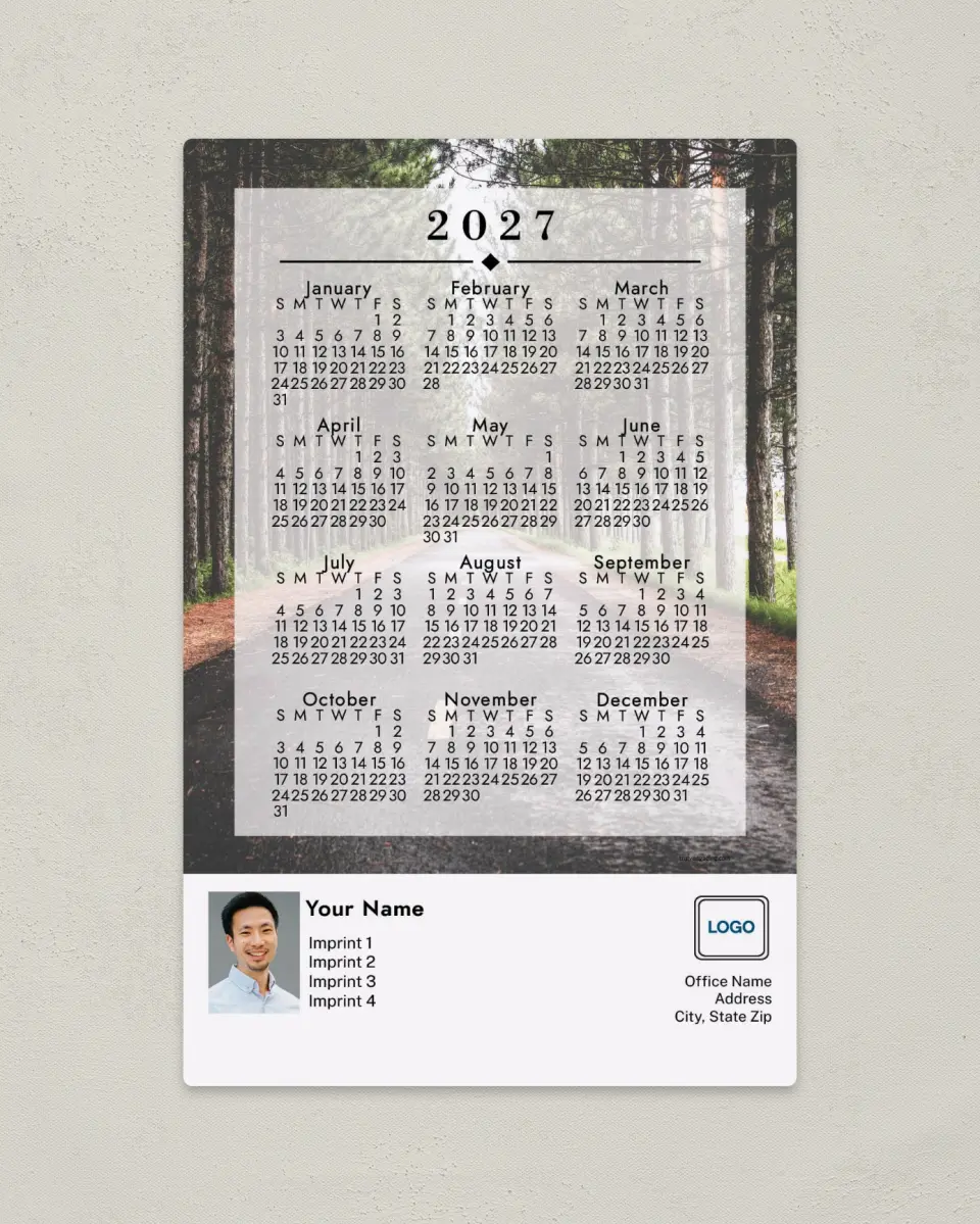This is a 5½" x 8½" Full Magnet Calendar called Down the Path printed in full color with a Standard Gloss finish