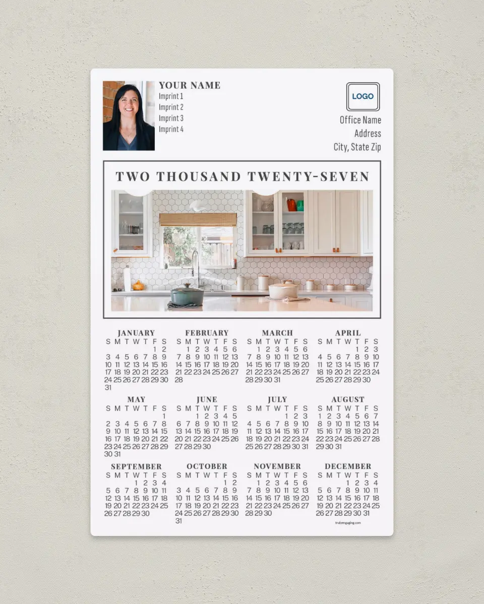 This is a 5½" x 8½" Full Magnet Calendar called Open Plan printed in full color with a Standard Gloss finish