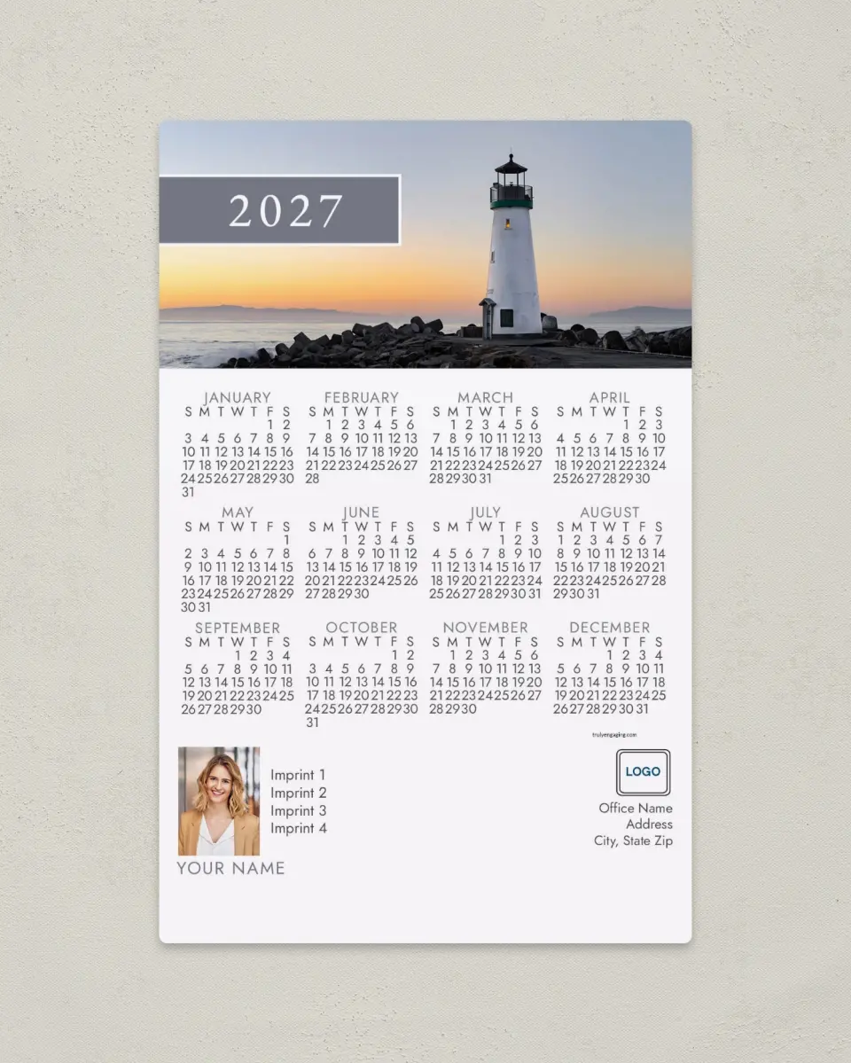 This is a 5½" x 8½" Full Magnet Calendar called Gentle Lighthouse printed in full color with a Standard Gloss finish