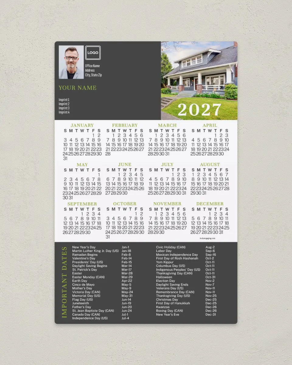 This is a 5½" x 8½" Full Magnet Calendar called Listed Dates printed in full color with a Standard Gloss finish