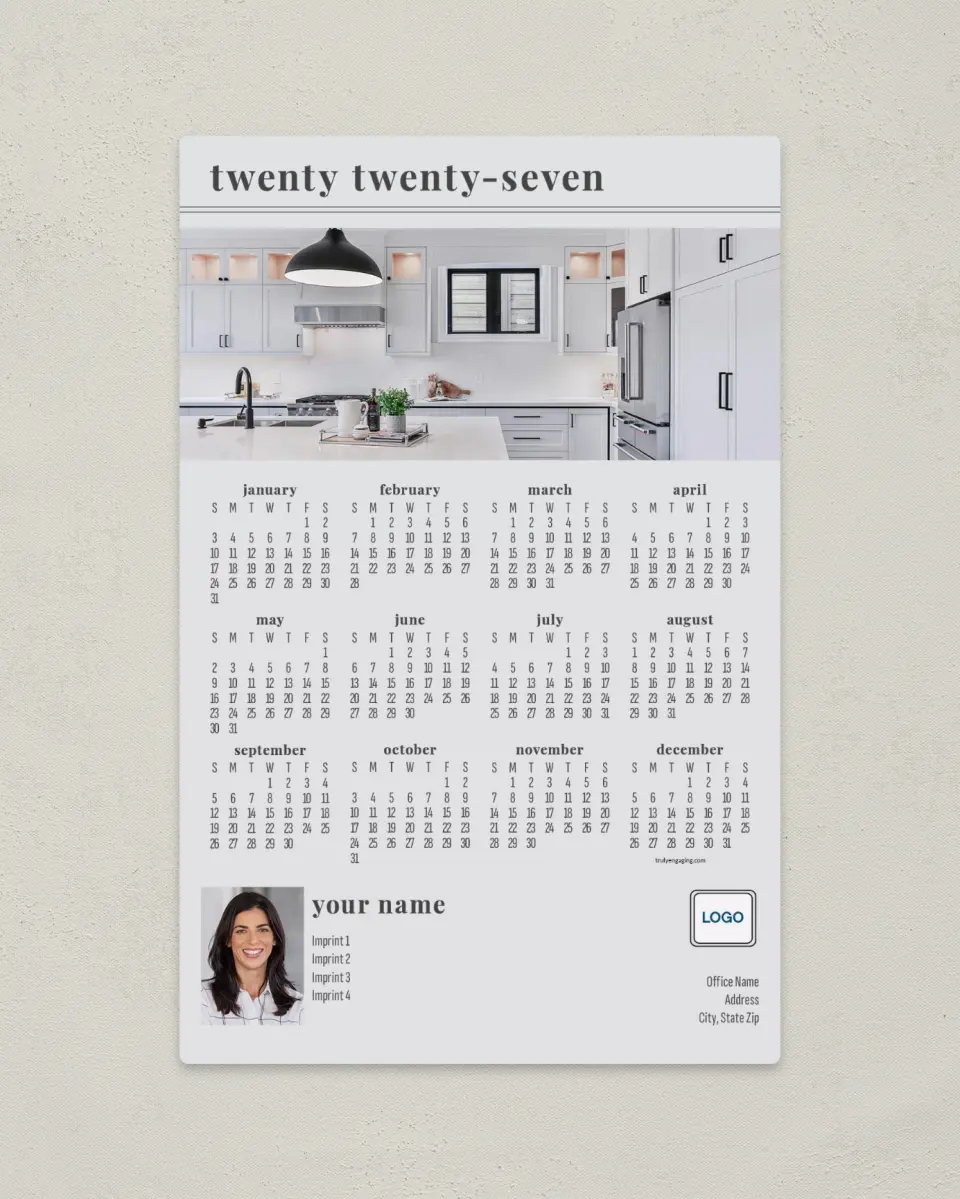 This is a 5½" x 8½" Full Magnet Calendar called Lined Up printed in full color with a Standard Gloss finish