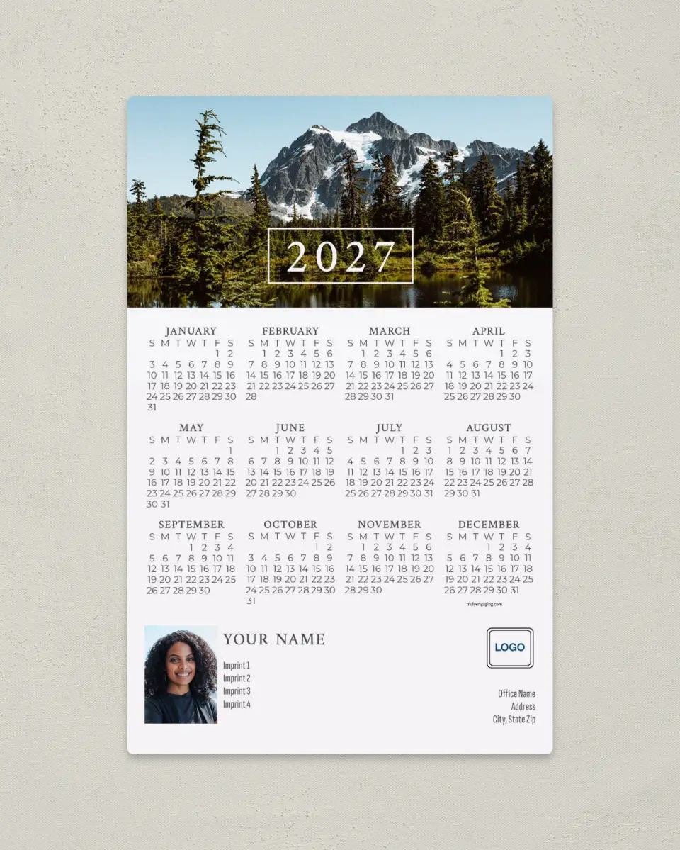 This is a 5½" x 8½" Full Magnet Calendar called Serene Vista printed in full color with a Standard Gloss finish