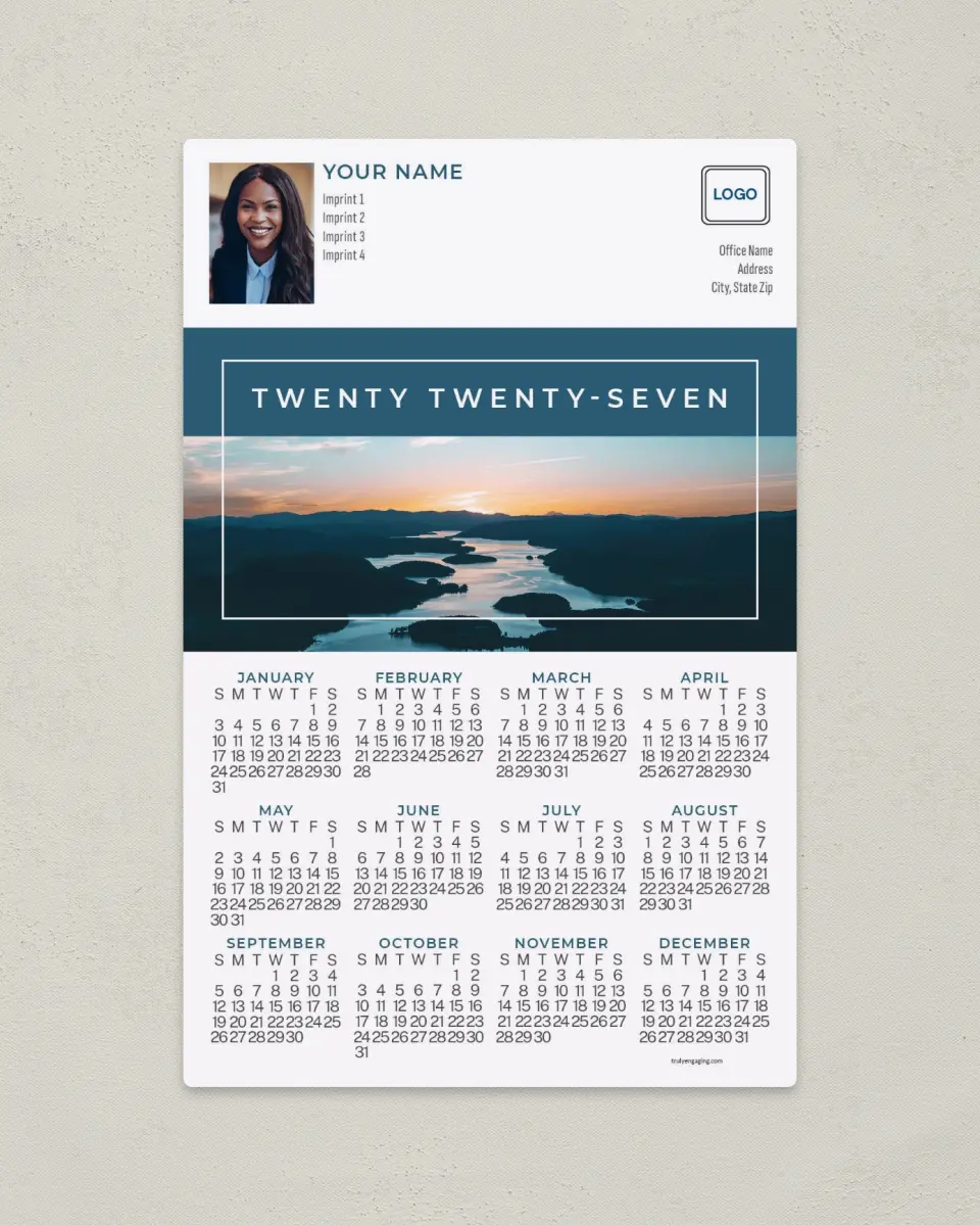 This is a 5½" x 8½" Full Magnet Calendar called Bold Year printed in full color with a Standard Gloss finish