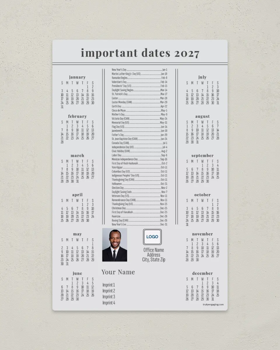 This is a 5½" x 8½" Full Magnet Calendar called Date List printed in full color with a Standard Gloss finish