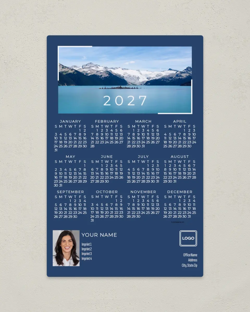 This is a 5½" x 8½" Full Magnet Calendar called Scenic Snapshot printed in full color with Silver foil and a Soft Touch finish
