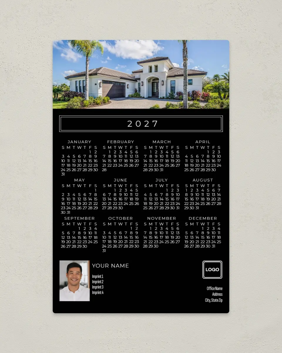 This is a 5½" x 8½" Full Magnet Calendar called Photo Listing printed in full color with a Standard Gloss finish