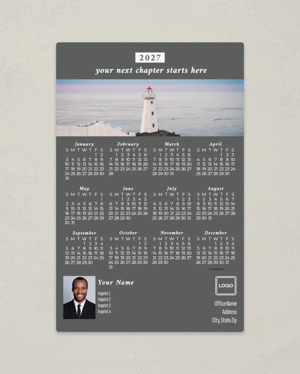 This is a 5½" x 8½" Full Magnet Calendar called Lighthouse Scene printed in full color with a Standard Gloss finish