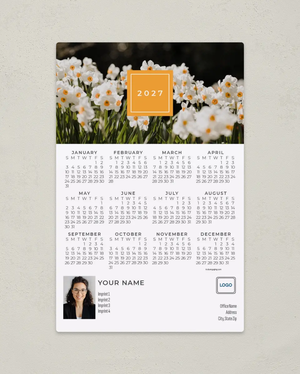 This is a 5½" x 8½" Full Magnet Calendar called Daffodil Display printed in full color with a Standard Gloss finish