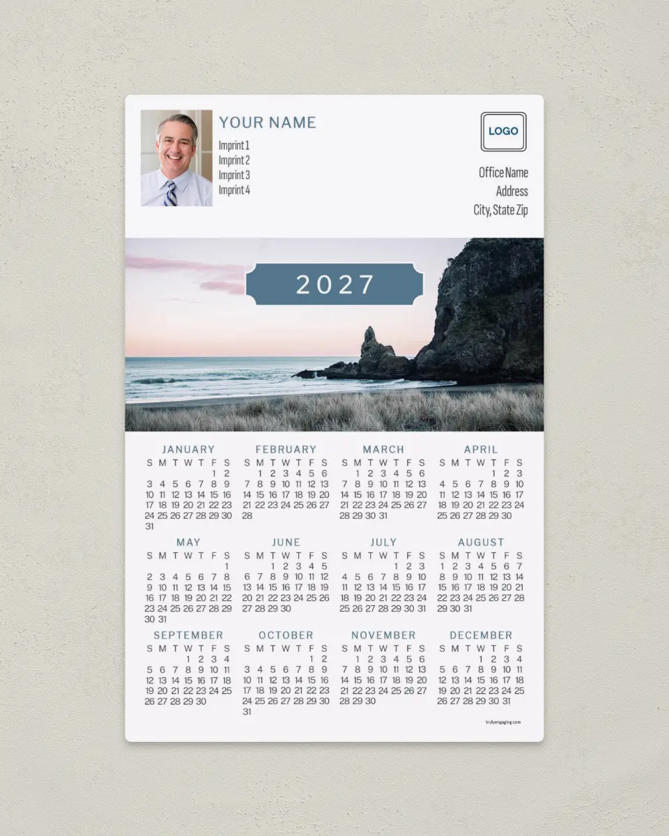 This is a 5½" x 8½" Full Magnet Calendar called Beach Scene printed in full color with a Standard Gloss finish