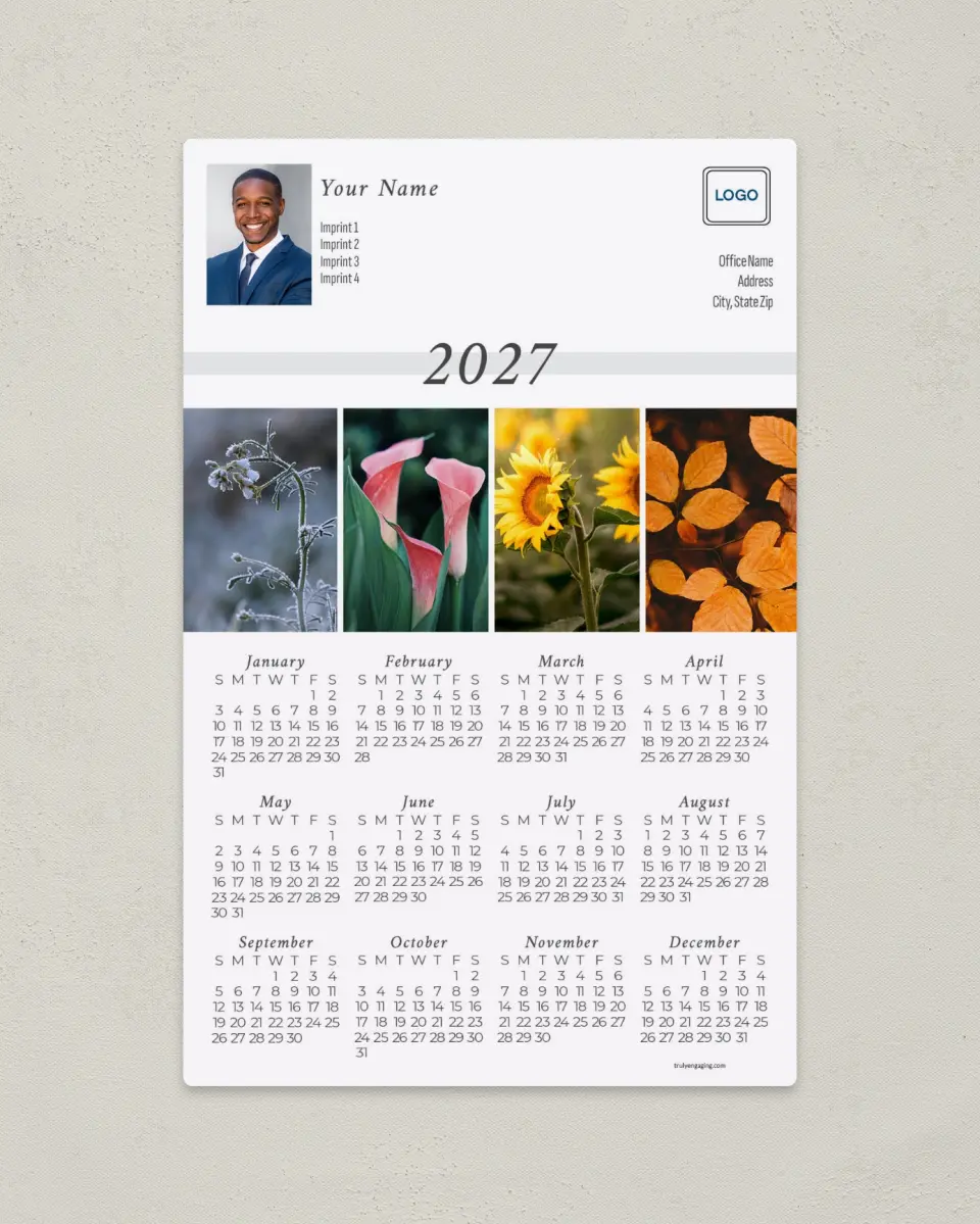 This is a 5½" x 8½" Full Magnet Calendar called Floral Year printed in full color with a Standard Gloss finish