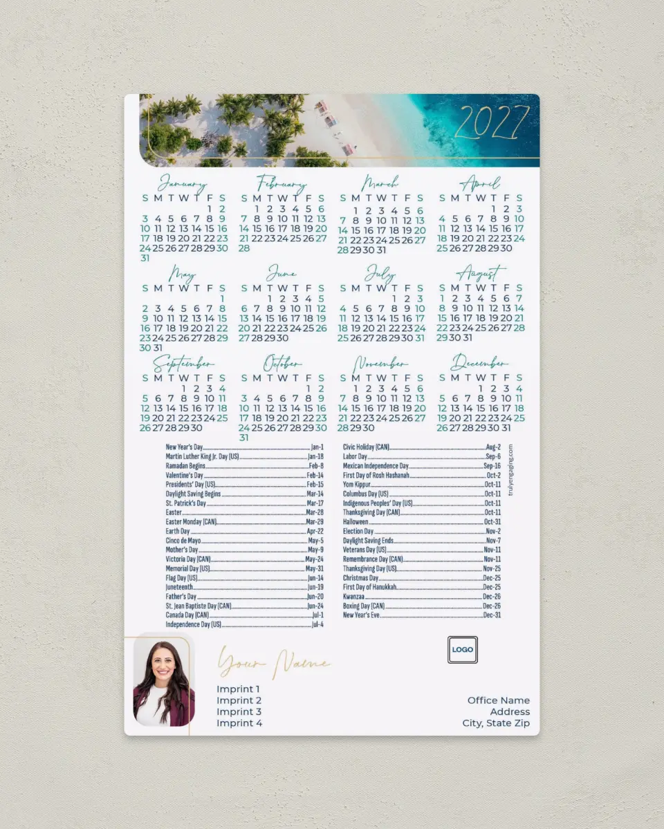 This is a 5½" x 8½" Full Magnet Calendar called Ocean Picture printed in full color with a Standard Gloss finish