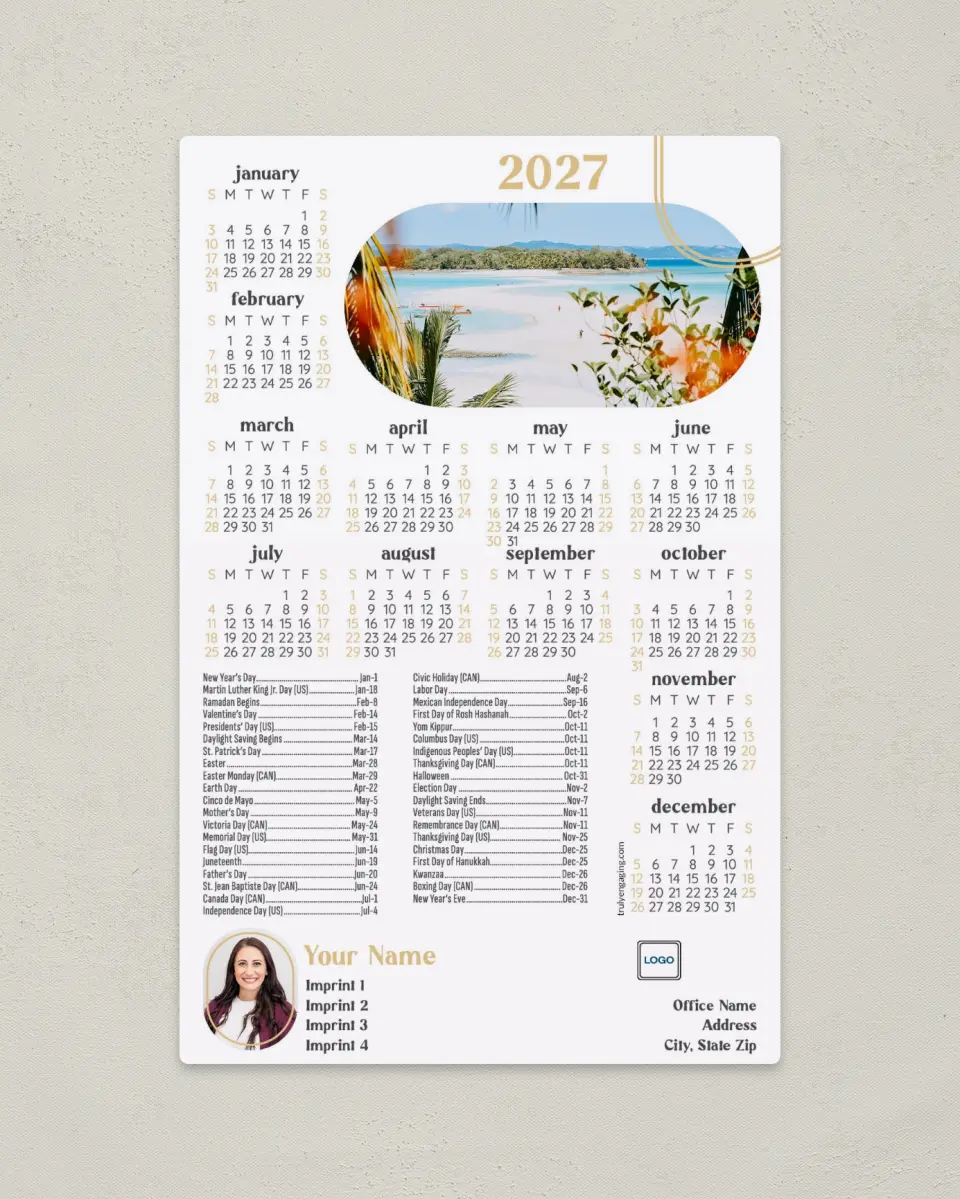 This is a 5½" x 8½" Full Magnet Calendar called Seas the Day printed in full color with a Standard Gloss finish