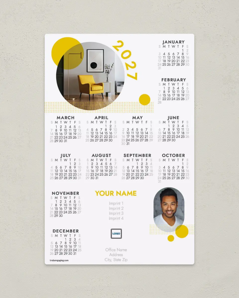 This is a 5½" x 8½" Full Magnet Calendar called Pop Circle printed in full color with a Standard Gloss finish