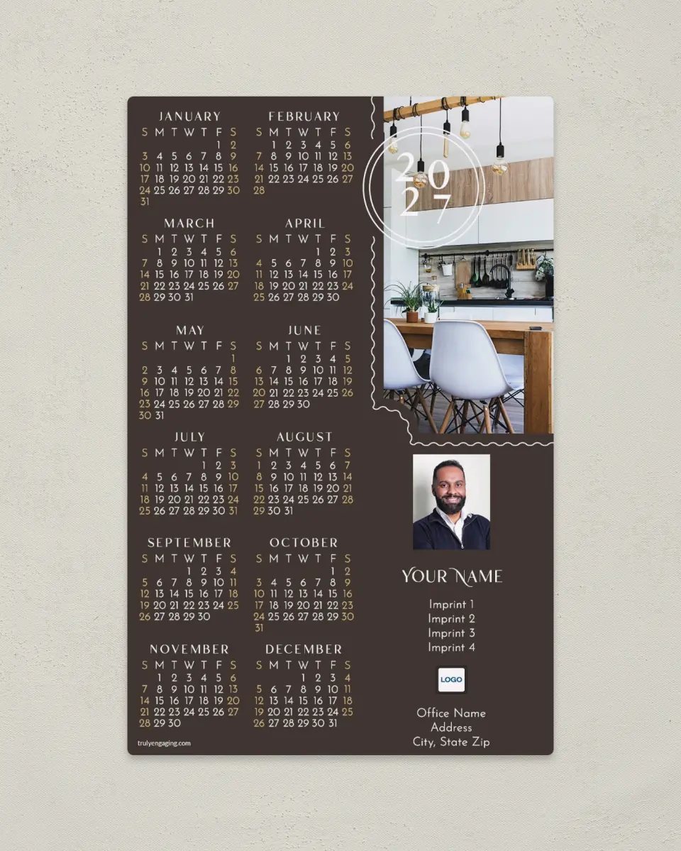 This is a 5½" x 8½" Full Magnet Calendar called Stamped Year printed in full color with a Standard Gloss finish