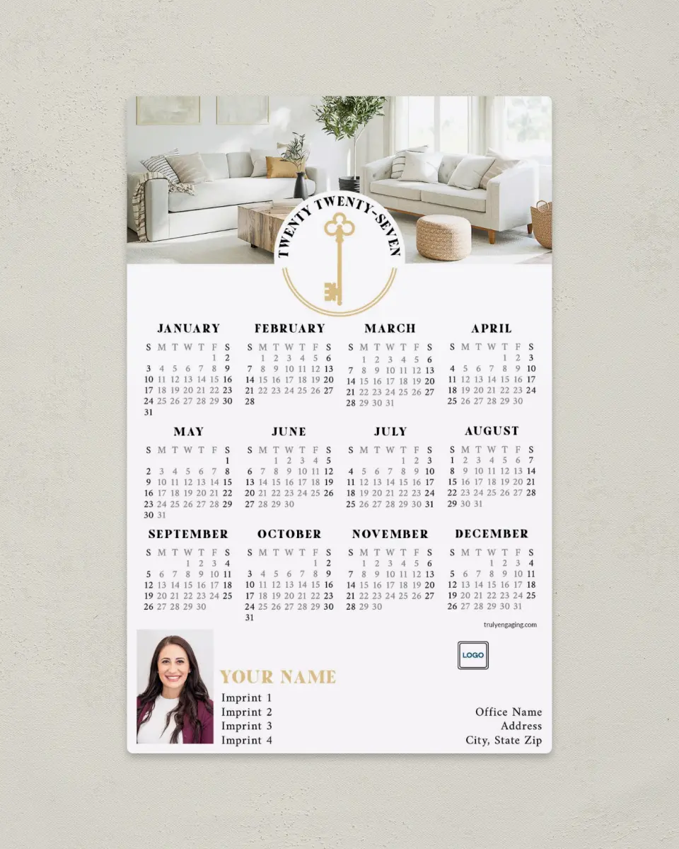 This is a 5½" x 8½" Full Magnet Calendar called House Key printed in full color with a Standard Gloss finish