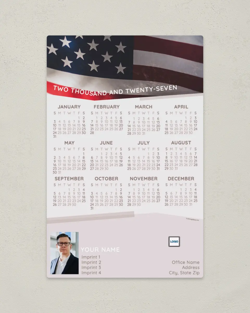 This is a 5½" x 8½" Full Magnet Calendar called Angular Flag printed in full color with a Standard Gloss finish