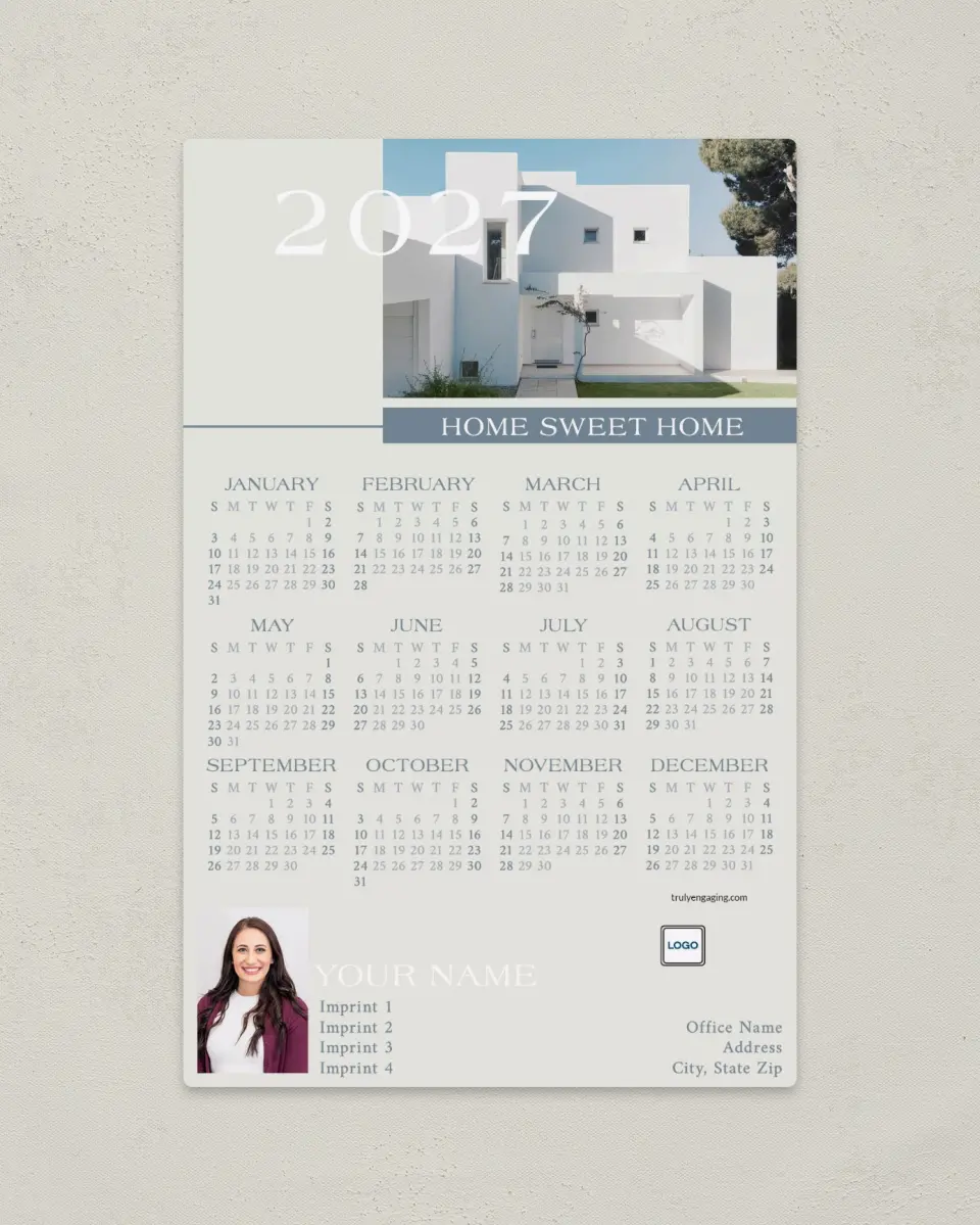 This is a 5½" x 8½" Full Magnet Calendar called Mod Home printed in full color with a Standard Gloss finish
