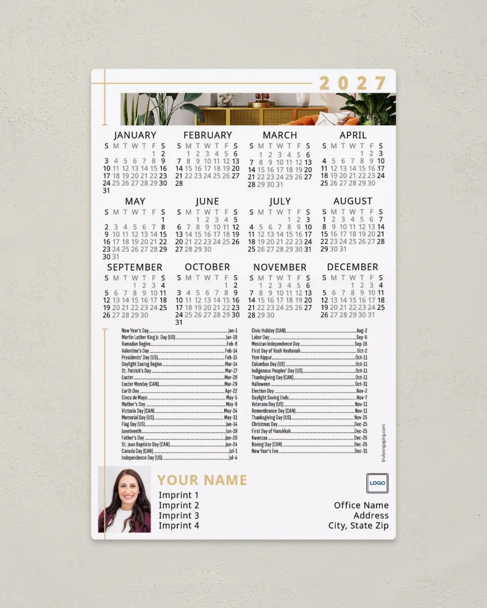 This is a 5½" x 8½" Full Magnet Calendar called Trim Room printed in full color with a Standard Gloss finish