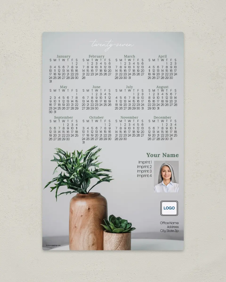 This is a 5½" x 8½" Full Magnet Calendar called Modern Plants printed in full color with a Standard Gloss finish