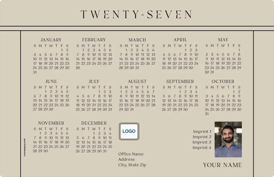 This is a 5½" x 8½" Full Magnet Calendar called Classic Line printed in full color with Silver foil and a Soft Touch finish