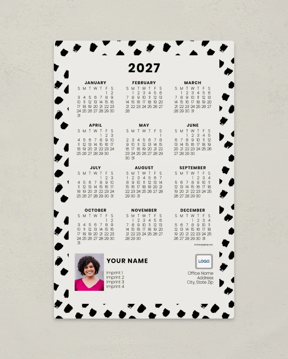 This is a 5½" x 8½" Full Magnet Calendar called Chic Spots printed in full color with a Standard Gloss finish