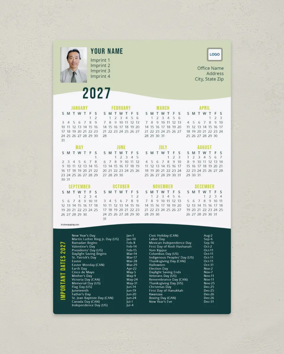 This is a 5½" x 8½" Full Magnet Calendar called Clean Contour printed in full color with a Standard Gloss finish