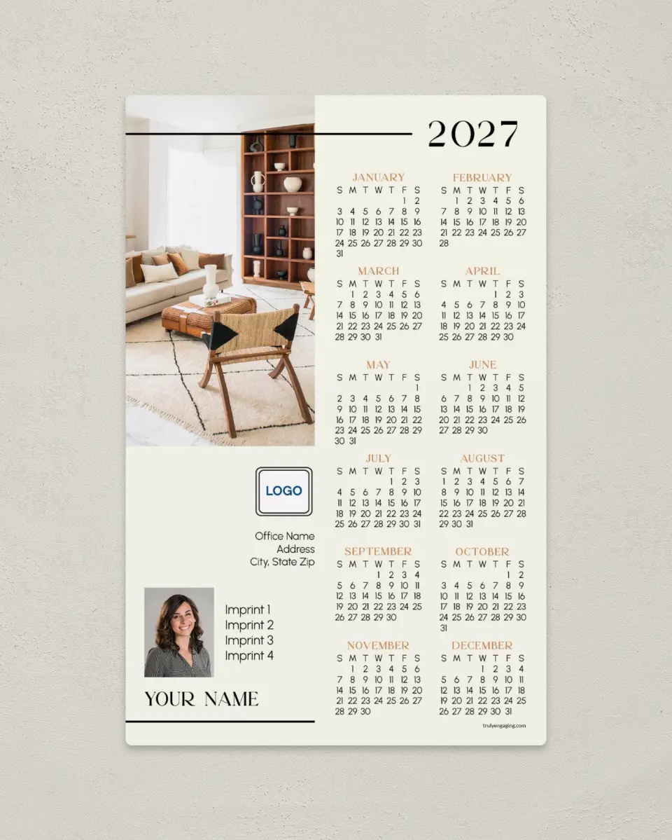 This is a 5½" x 8½" Full Magnet Calendar called Trendy Room printed in full color with a Standard Gloss finish