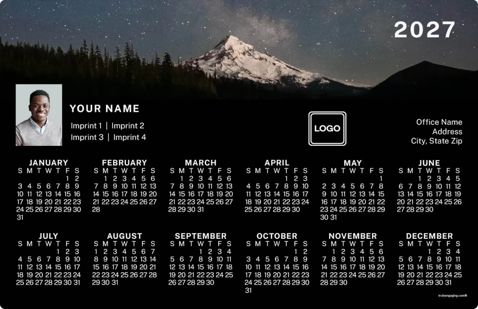 This is a 5½" x 8½" Full Magnet Calendar called Scenic Height printed in full color with Gold foil and a Soft Touch finish