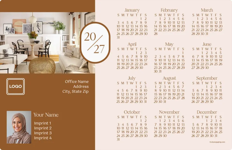 This is a 5½" x 8½" Full Magnet Calendar called Full Year printed in full color with Rose Gold foil and a Soft Touch finish