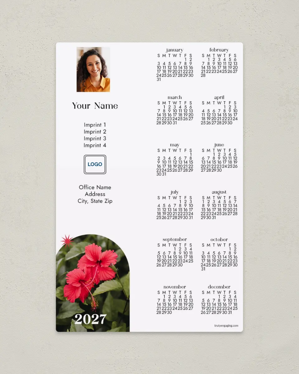 This is a 5½" x 8½" Full Magnet Calendar called Hibiscus Arch printed in full color with a Standard Gloss finish