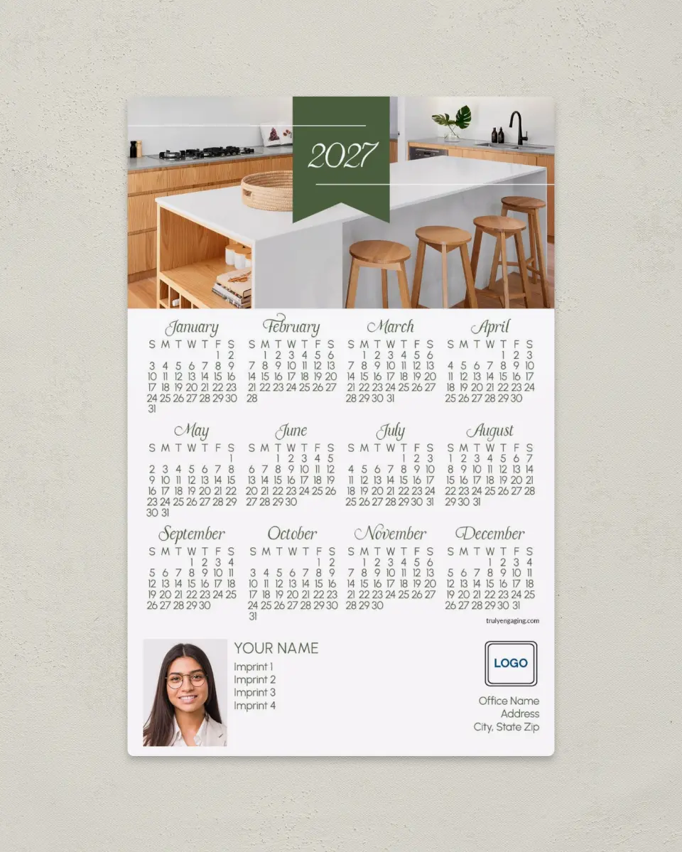 This is a 5½" x 8½" Full Magnet Calendar called Year Pennant printed in full color with a Standard Gloss finish