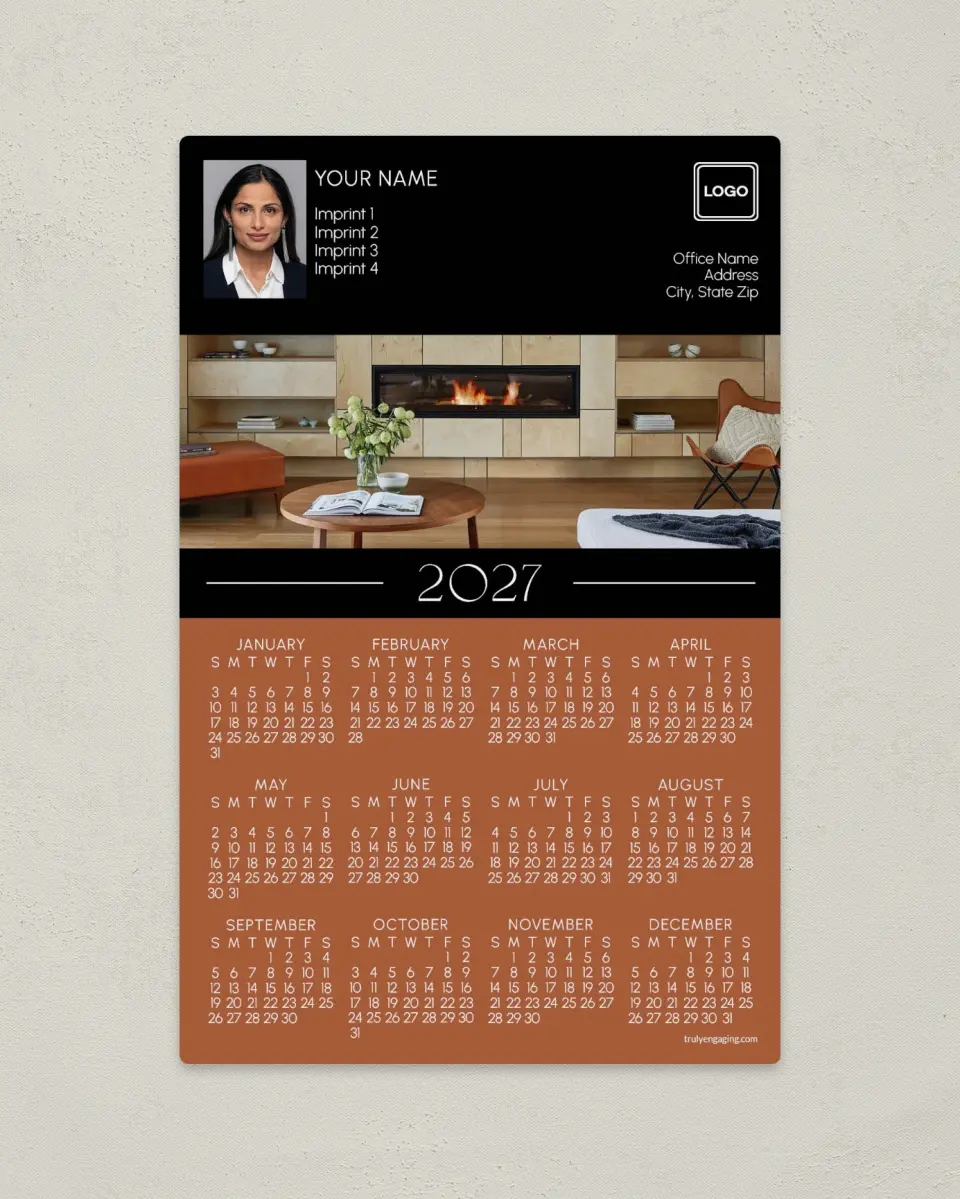 This is a 5½" x 8½" Full Magnet Calendar called Flashy Fire printed in full color with a Standard Gloss finish