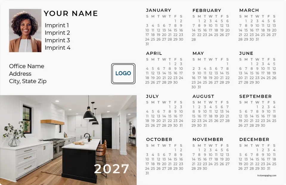 This is a 5½" x 8½" Full Magnet Calendar called Homestead Harmony printed in full color with Gold foil and a Soft Touch finish