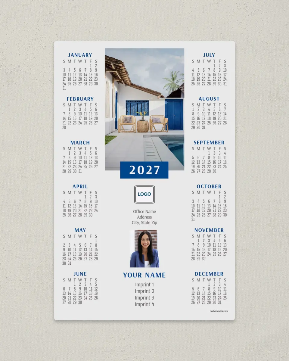 This is a 5½" x 8½" Full Magnet Calendar called Poolside Oasis printed in full color with a Standard Gloss finish