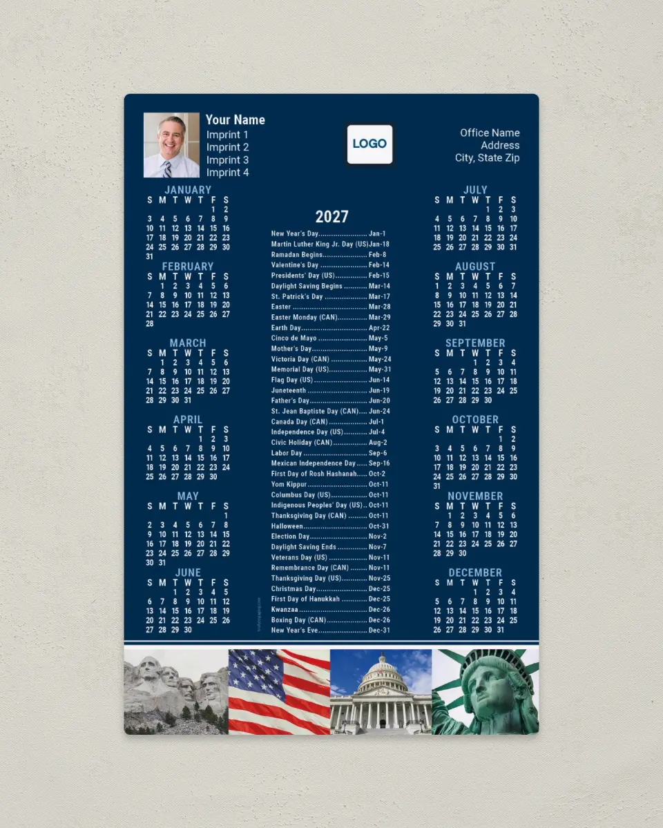 This is a 5½" x 8½" Full Magnet Calendar called Patriot's Planner printed in full color with a Standard Gloss finish