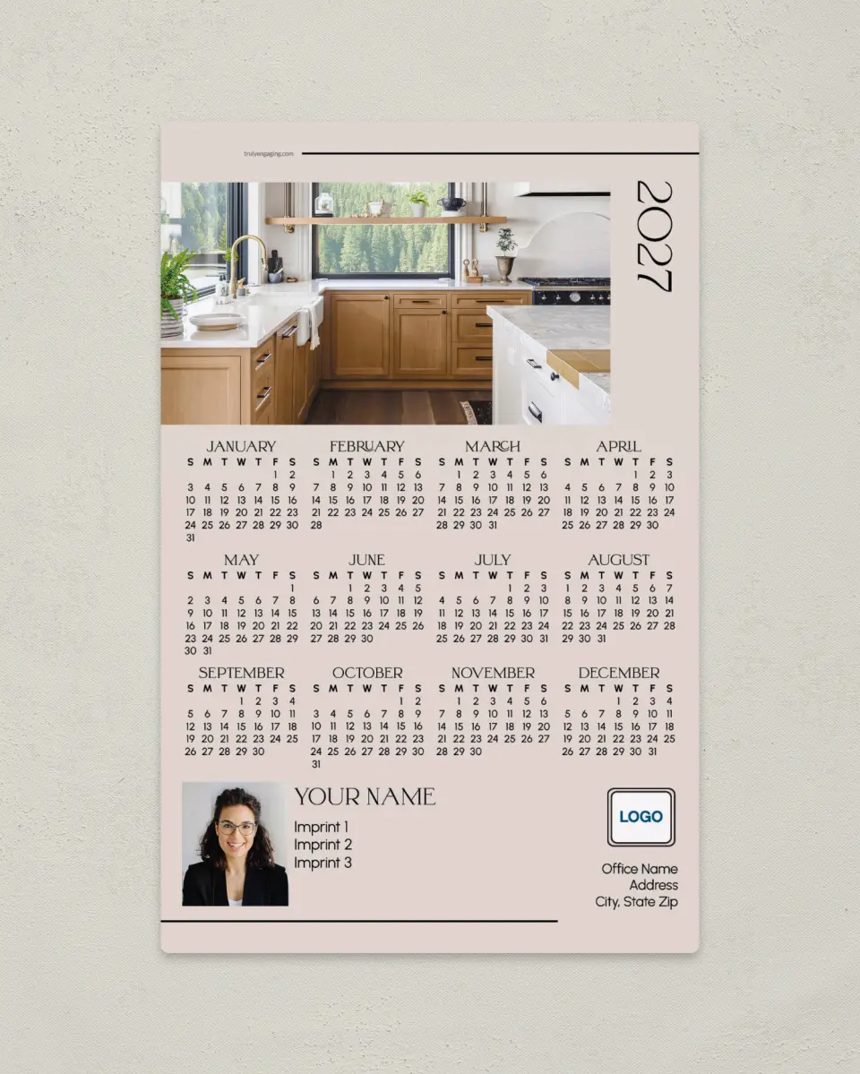 This is a 5½" x 8½" Full Magnet Calendar called Sleek Spaces printed in full color with a Standard Gloss finish