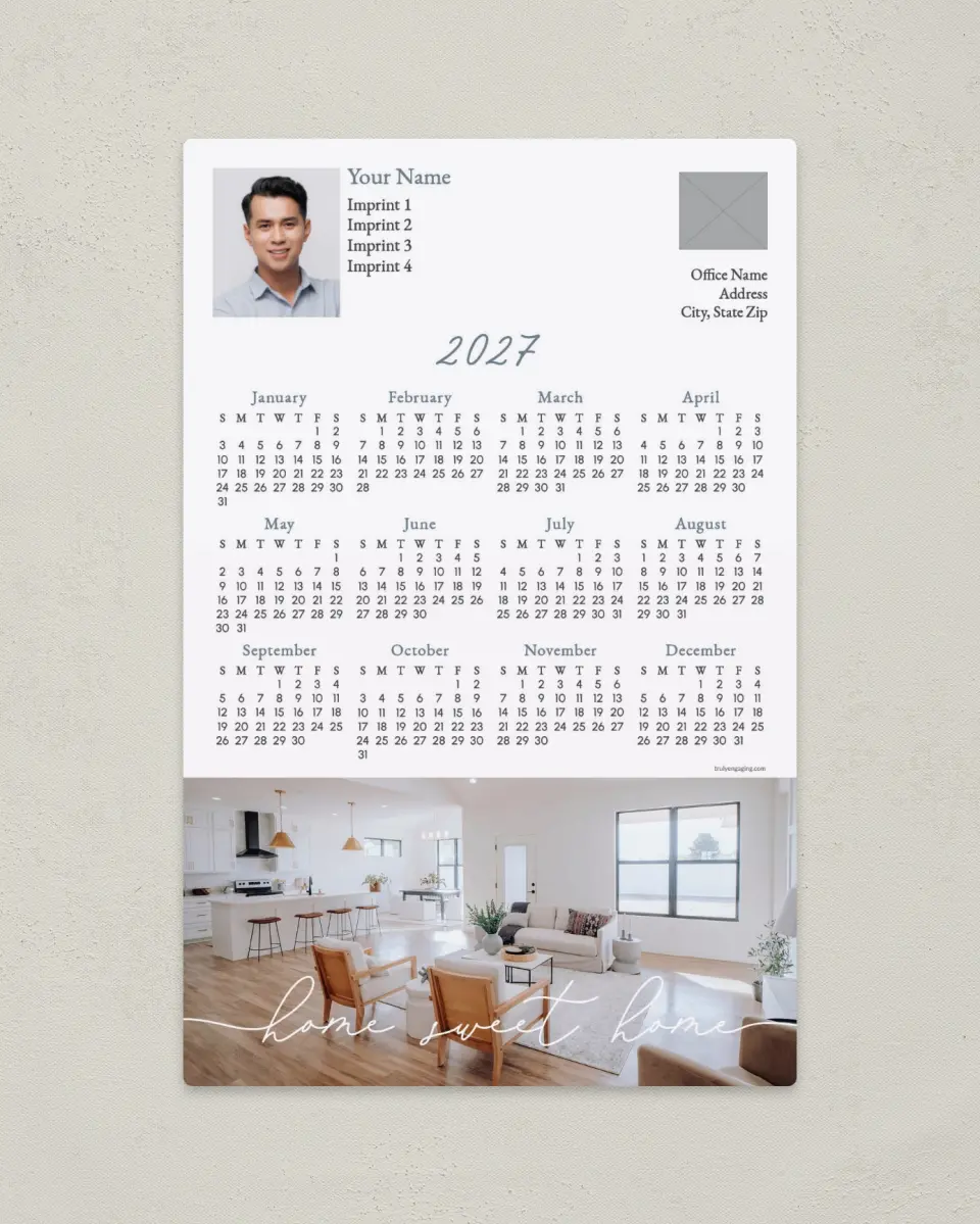 This is a 5½" x 8½" Full Magnet Calendar called Comfort & Charm printed in full color with a Standard Gloss finish